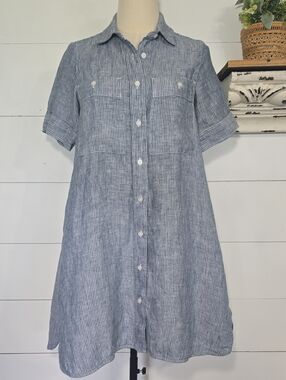 Everlane Linen Daytripper Shirt Dress Blue Pinstripe Size XXS